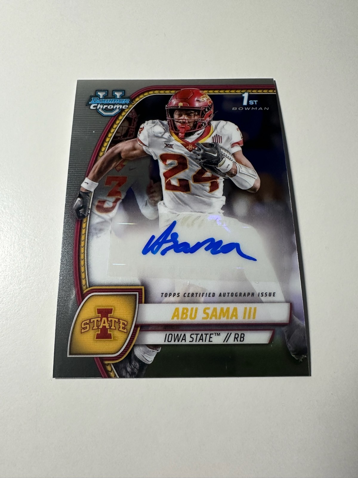 2024 Bowman University Chrome Abu Sama III Base Auto RC 1st Iowa State