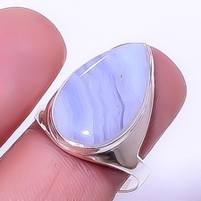 Namibian Blue Lace Agate 925 Sterling Silver Solitaire Ring s.9 R761-18
