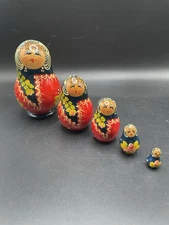 Rare Vtg Matryoshka Nesting Dolls Set Of 5 Haindpainted