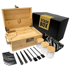 Bamboo Stash Box with Combination Lock Stashbox Set with Handle Detachable Co...