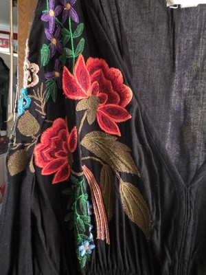 Beautiful Cinco De Mayo Flowered Black World Market Dress Tassle Detail  Sm/M