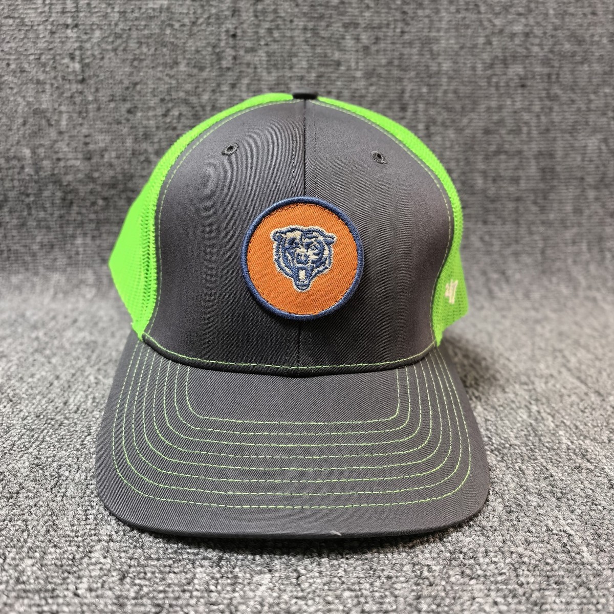'47 Brand Chicago Bears NFL Trucker Snapback Hat Gray Neon Green Bear Logo