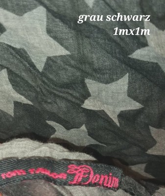 Damen Schal Tom Tailor Denim 1x1m grau schwarz, Sterne Streifen