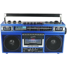 Supersonic 4 Band Cassette Player + Cassette To Mp3 Converter w/ BT Radio (Blue)