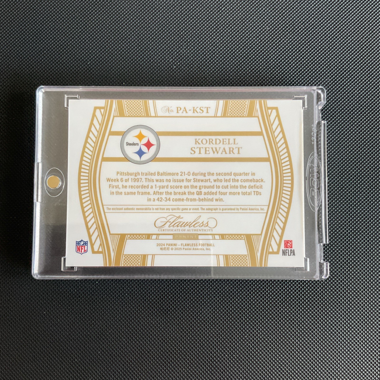2024 Panini Flawless Kordell Stewart 1/1 Nike Swoosh Patch Steelers view 2