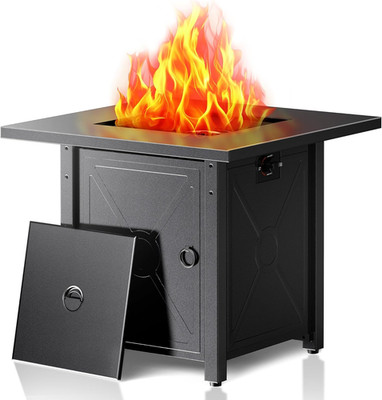 28'' 50,000 BTU Propane Fire Pit Table with Lid & Lava Rock for Outdoor Fun