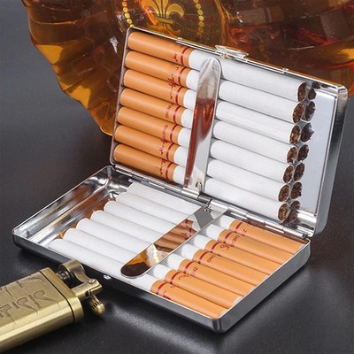 cigarette holder case 100s 100's 120's 100% Genuine Leather Lighter Pocket Kiss Lock Marshal Features Cigarette Case Metal Holder for