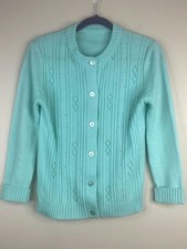 Vintage Pointelle Cardigan Sweater Womens Medium Mint Grannycore Layering Dainty