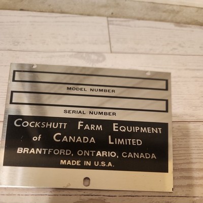 Cockshutt Farm Equipment model and serial tag -NOS- Oliver farm equipment B21