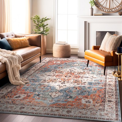Rugshop Area Carpet Traditional Distressed Washable Rugs Non Slip Area Rug Multi