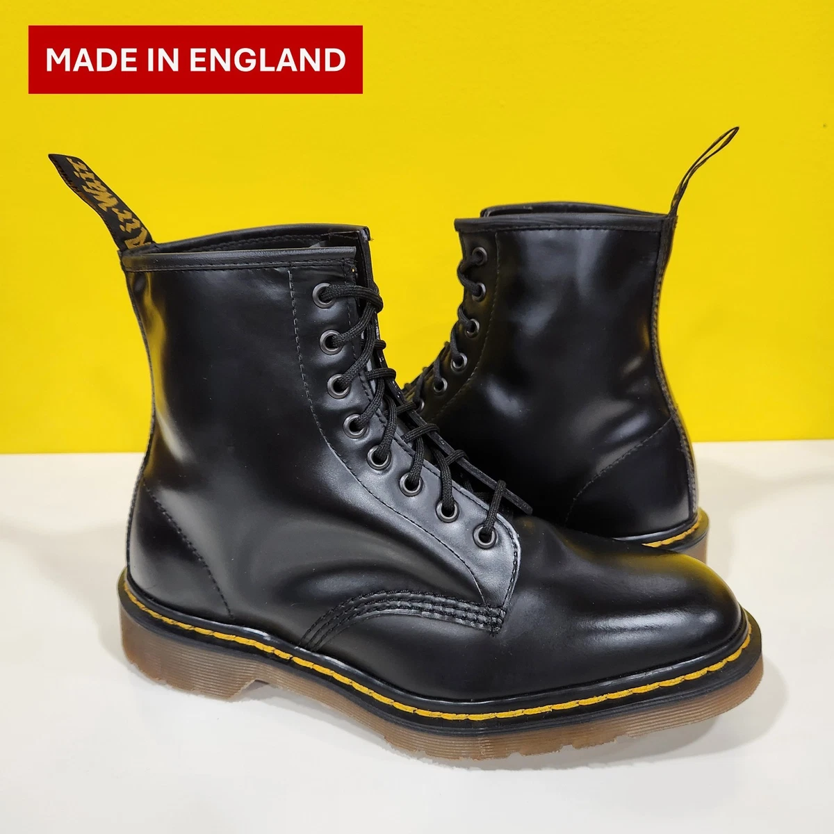 RARE!!! Dr. Martens MENS 1460 Lace Up Combat Boots Yellow Sole/black Size 11 GUC Youth 1460 Leather Lace Up Boots in Yellow | Dr. Martens main image 4