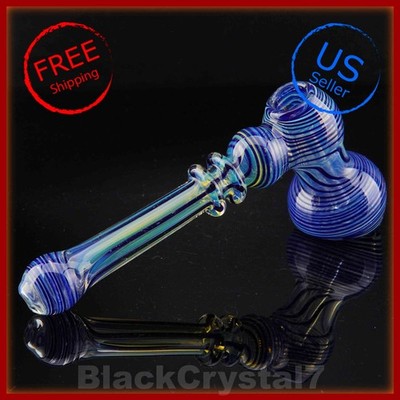 7.5'' Handmade Blue Color Changing Hammer Bubbler Tobacco Smoking Bowl Glass Pipe