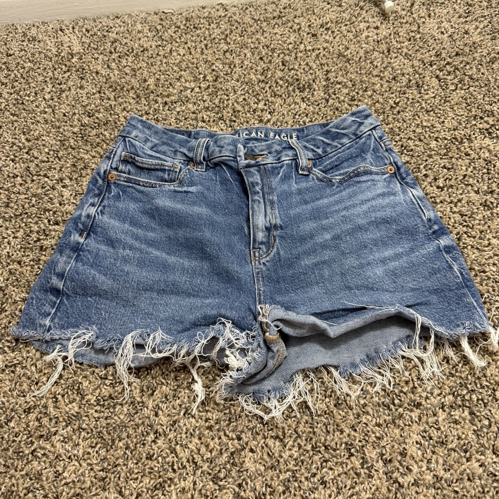 American Eagle Blue Denim Shorts with Frayed Hem Women's Size 4 Medium Wash