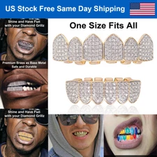 Custom 18K Gold Plated Grillz Hip Hop Teeth Grillz Caps Top & Bottom Grill Fangs