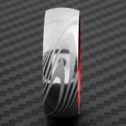 8mm Men's Silver Damascus Steel w/ Red Domed Wedding Band Ring 9-13 - Picture 4 of 7
