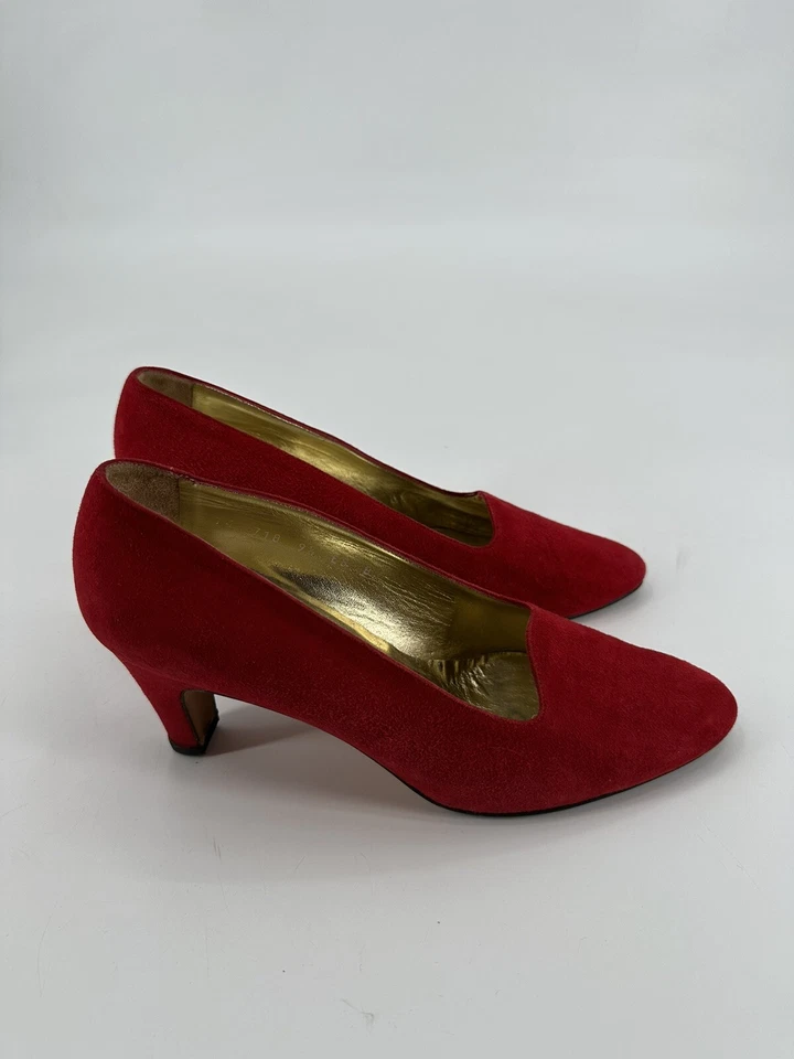 ESCADA BY MARGARETHA LEY LUJOSO ROJO GAMUZA 3" TACONES ITALIANOS MUJER TALLA 9.5B Foto 4 de 4