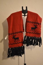 NWT Abercrombie Navy Black & Red Tassle Knit Reindeer Scarf Womens