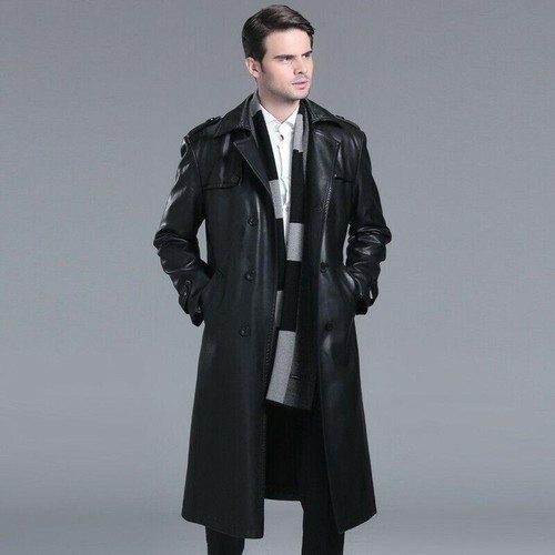 Mens Fashion Black Mid Long Jacket Business Slim Fit Lapel Double breasted Coat - Bild 7 von 10