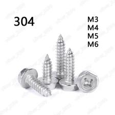 M3 M4 M5 M6 304 Stainless Steel Cross Recess Hex Flange Head Self Tapping Screws