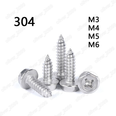 M3 M4 M5 M6 304 Stainless Steel Hex Flange Head Sheet Metal Screw with Phillips
