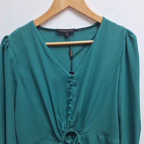 Caroline Morgan Top Ladies 12 Green Long Sleeve Button front Tie up - Picture 7 of 18