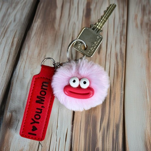 Pink Personalized Customized Leather Keychain Engraving Smile keyring Furry toy - Picture 25 of 38