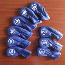 9pcs Soft Pu Leather Blue Golf Iron Club headcovers Long Neck Protect Iron Cover
