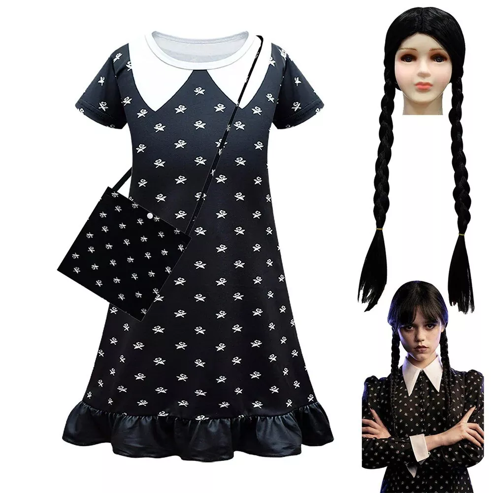 Wednesday Addams Cosplay Wednesday Costume Kids Dress Girls Halloween Outfit