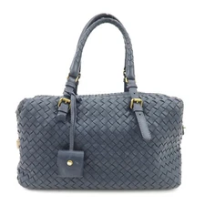 BOTTEGA VENETA Intrecciato Hand Bag Shoulder Bag Navy Leather Auth Used