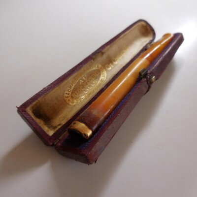 Cigarette Holder Gold Bakelite Case Leather Red New Art 1920 Lille France  N7562