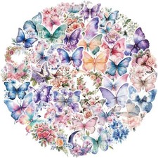 50Pcs Transparent Flower Butterfly Stickers for Scrapbooking PET Nature Plant St