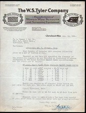 1924 Cleveland - W S Tyler Co - Woven Wire Screens & Electric Letter Head Bill