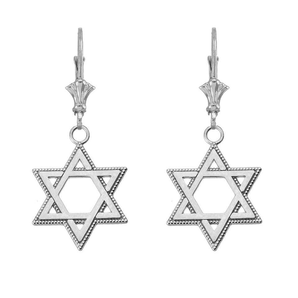 Pendientes Milgrain Estrella de David Judíos (1,24") (Amarillo/Rosa/Oro Blanco) Foto 3 de 3