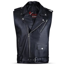 Men's Genuine Leather Motorcycle Vest - Classic Biker Perfecto Style