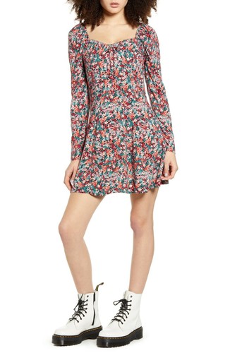 Bp. Printed Long Sleeve Minidress, Size 