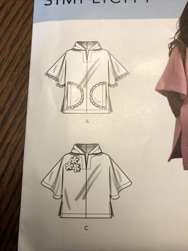 Simplicity R10709/8428 Child Girl Poncho 2 Lengths Hood/No Hood Sz S-L (3-8) - Picture 3 of 4