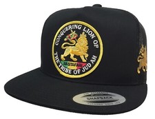 Lion Of Judah 2 Logos Hat Black Mesh Rastafar...