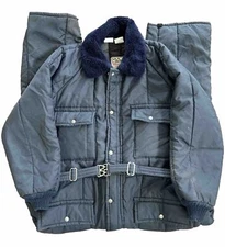 Vtg Walls Blizzard Pruf Snow Snowmobile Ski Suit Blue Belted Mens XL Short Fish