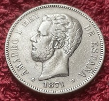 5 Pesetas 1871 Spanien   900er Silber, Amadeu...