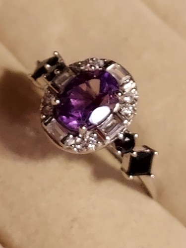 Amethyst 8x6mm, Black Spinel, & Simulated Cz's, 14KWG Plate Sterl.Sil. 925, 8 - Picture 7 of 16