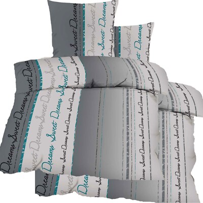 4-tlg. Renforce Baumwoll Bettwäsche 135x200 +80x80, Sweet Dreams, grau petrol