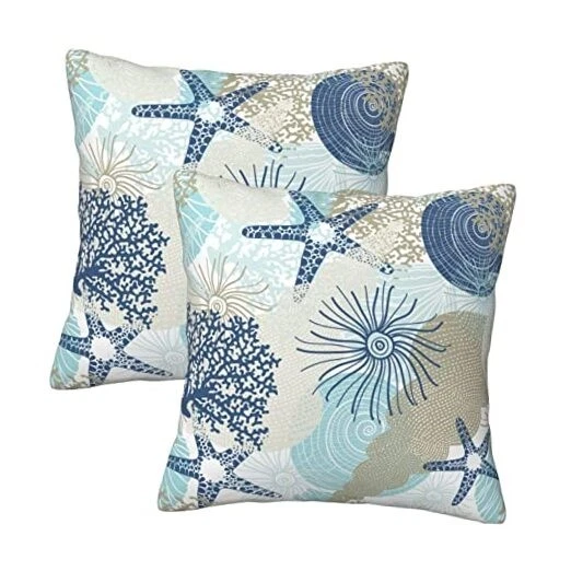 Farmhouse 18" x 18" (Pack of 2) Beach Ocean Starfish Seashell Nautical Coastal