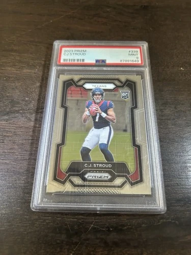 😳2023 CJ STROUD PANINI PRIZM #339 RC”PSA 9 MINT”TEXANS ASSASSIN😎SIZZLING 🥵ROY