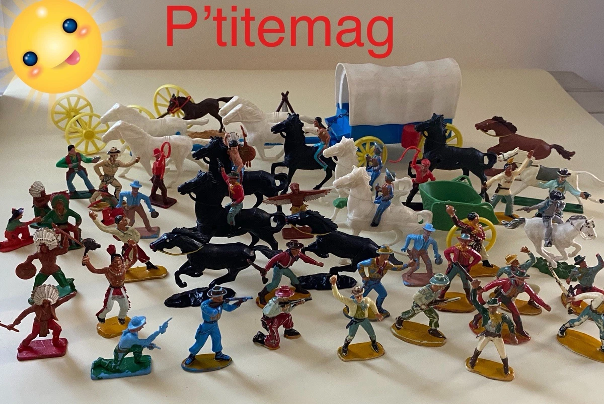 Lot De 25 Figurines Clairet Far West – Cow-boys Et Indiens, Jouets Miniatures En Plastique Pour Enfants