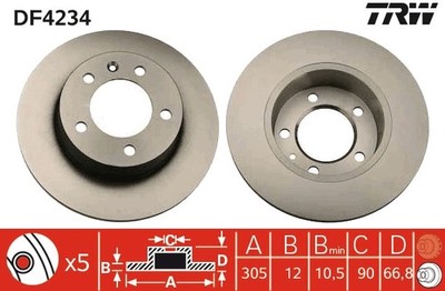 TRW DF4234 Brake Disc for Nissan, Opel, Renault, Vauxhall