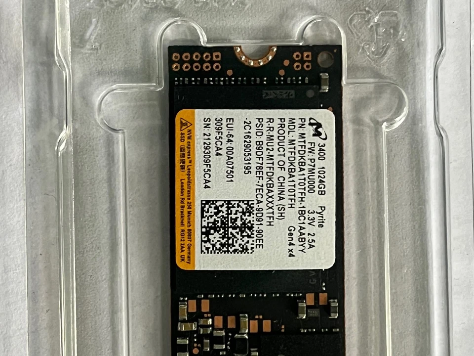 Micron 1TB 3400 Gen4x4 M.2 NVMe PCIe SSD 6600MB/s MTFDKBA1T0TFH-1BC1AABYY - Image 3 of 3