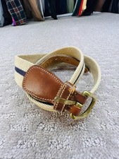 Dooney  Bourke Belt Mens 6810 34 Beige Cotton Leather Brass Buckle Striped Web