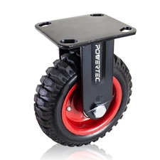 POWERTEC 8" Fixed Plate Rubber Caster Wheel Heavy Duty Cart Dolly Wagon