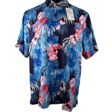Tommy Bahama Blue Pocomo Beach Fronds 100 Silk Camp Shirt Size XL 148 NWT
