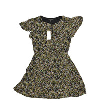 NWT Banana Republic Petite Small Floral Print Ruffled Short Sleeve Keyhole Mini